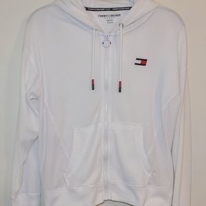 TH | White Hoodie - Waffle-Knit, Full-Zip - M